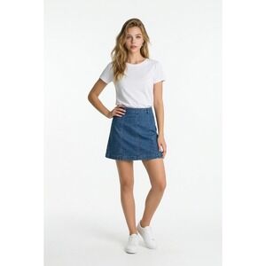 Free People Denim Mini Skirt Blue A-Line Seamed Back Zip Womens Size 4